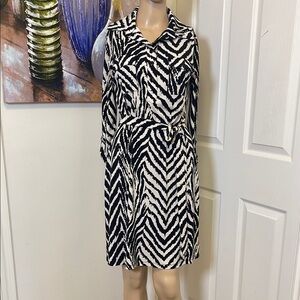 Enfocus‎ Studio Black and White Long Sleeve Notched Collar Dress